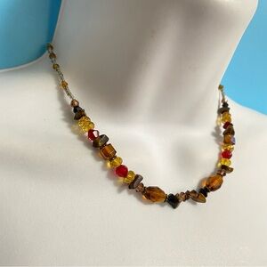 YOU & I Tiger Eye Stone & Glass Beads Antiqued Gold Necklace
